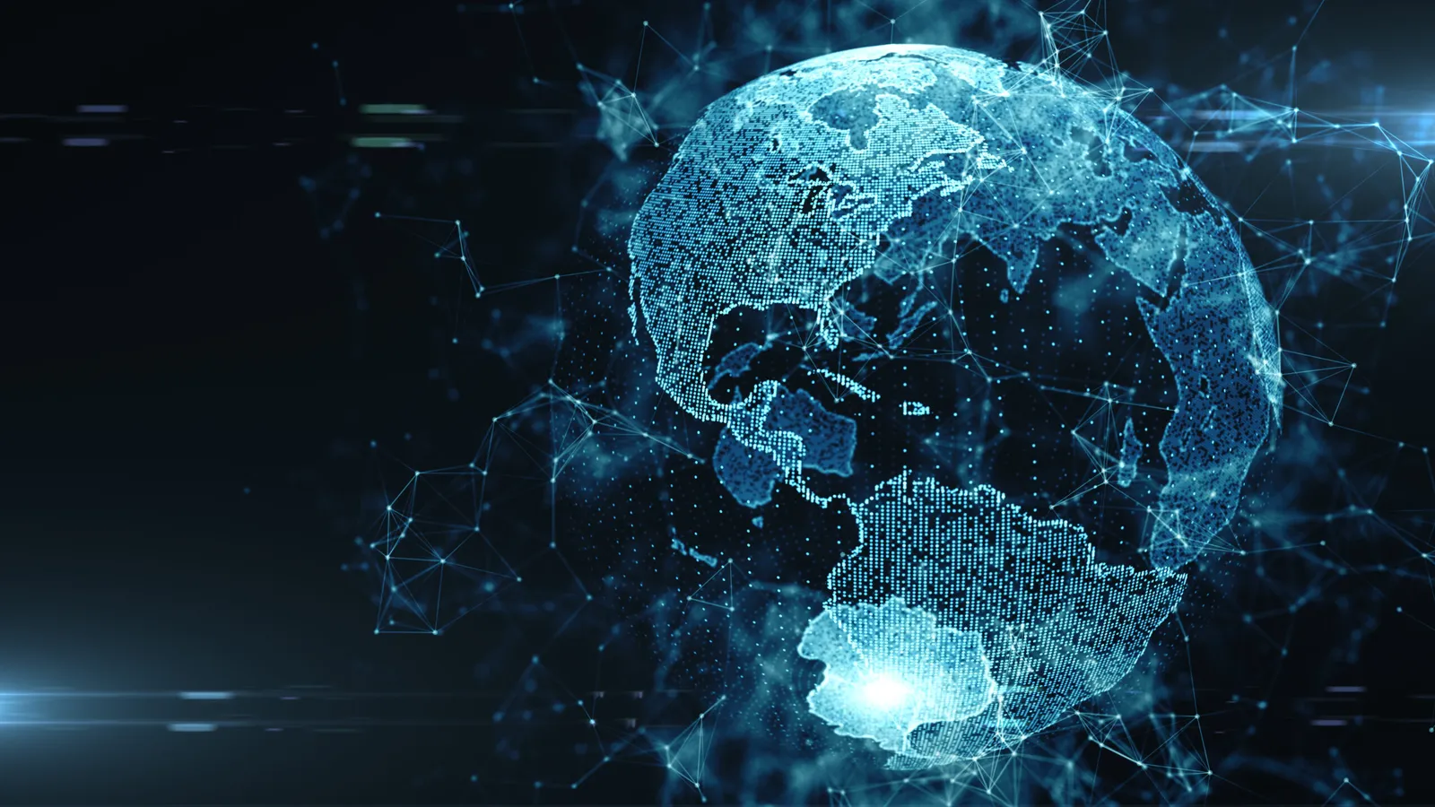 A wireframe globe of connected data