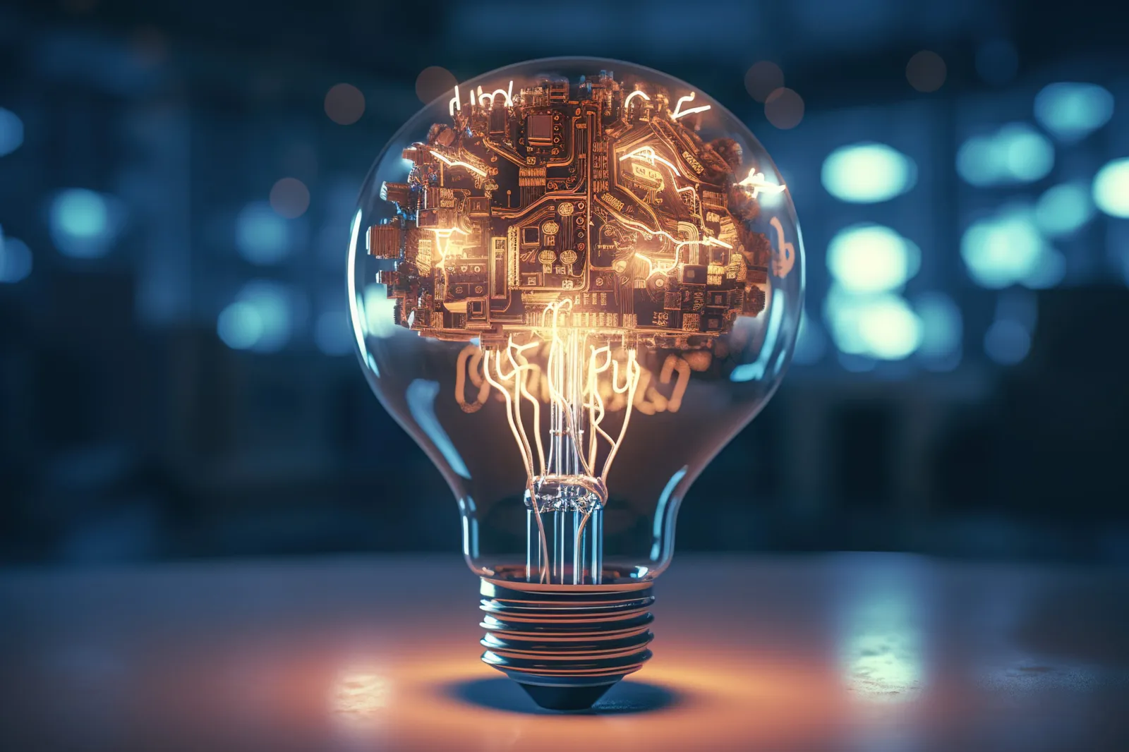 A lightbulb with a circuit-board filament, ideas grounded in engineering